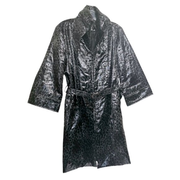 Samuel Dong NEW Leopard Metallic Animal Print Trench Dress Coat Belt Pockets XL - Picture 1 of 16